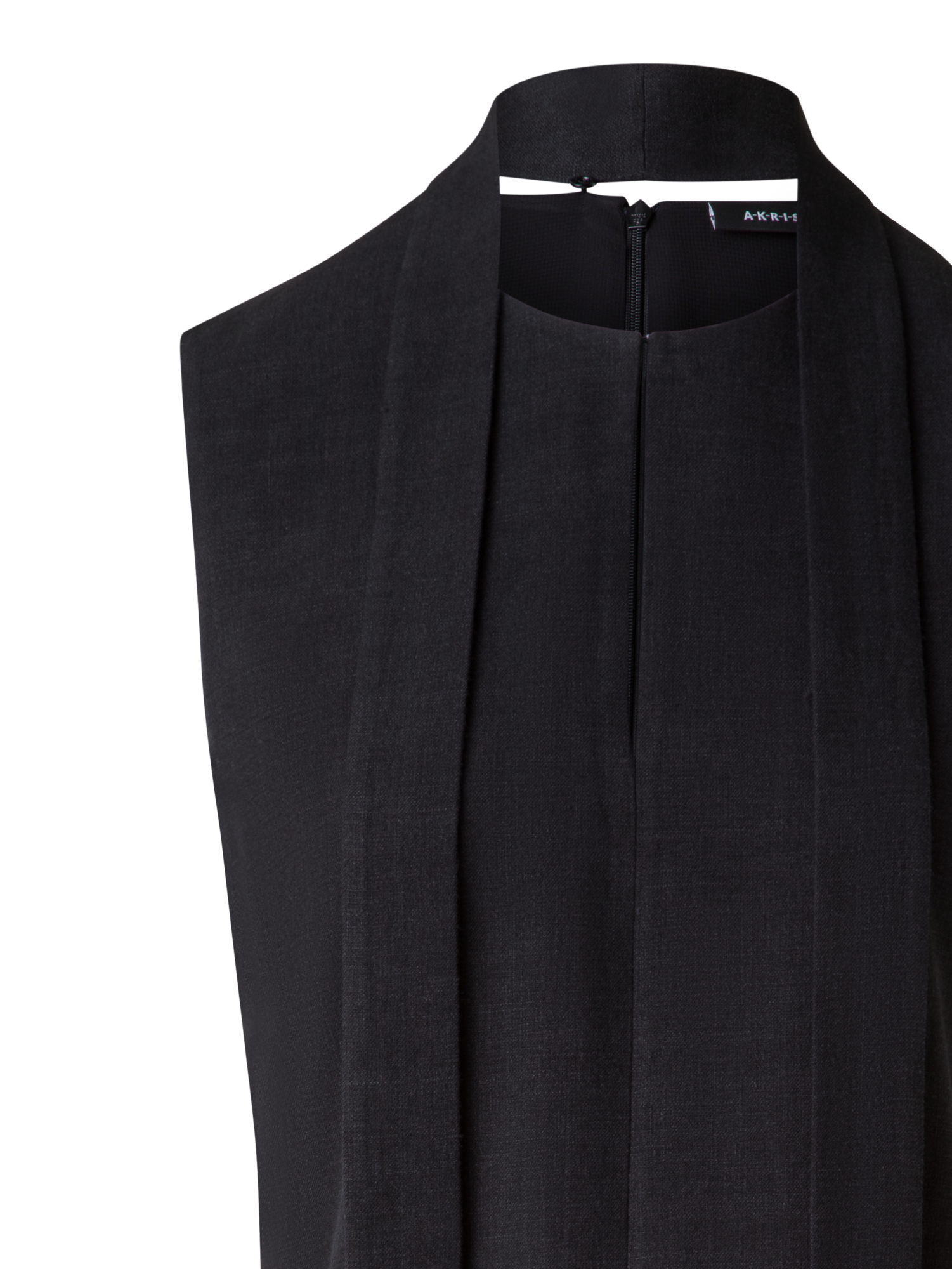 Designer Ärmellose Leinen-Wolle-Bluse mit Schleife - Schwarz