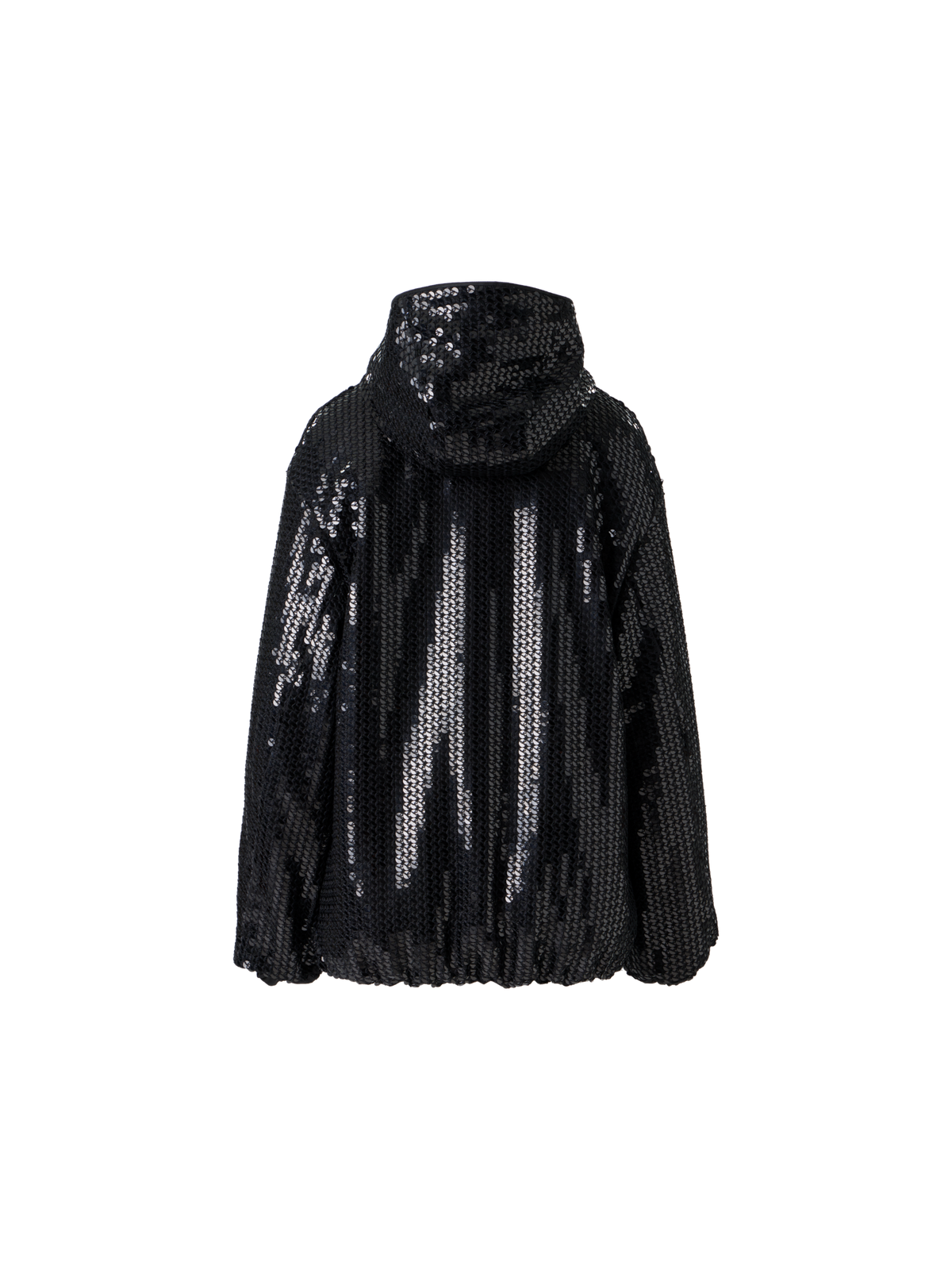 Designer Pailletten Chiffon Parka mit Kapuze - Schwarz