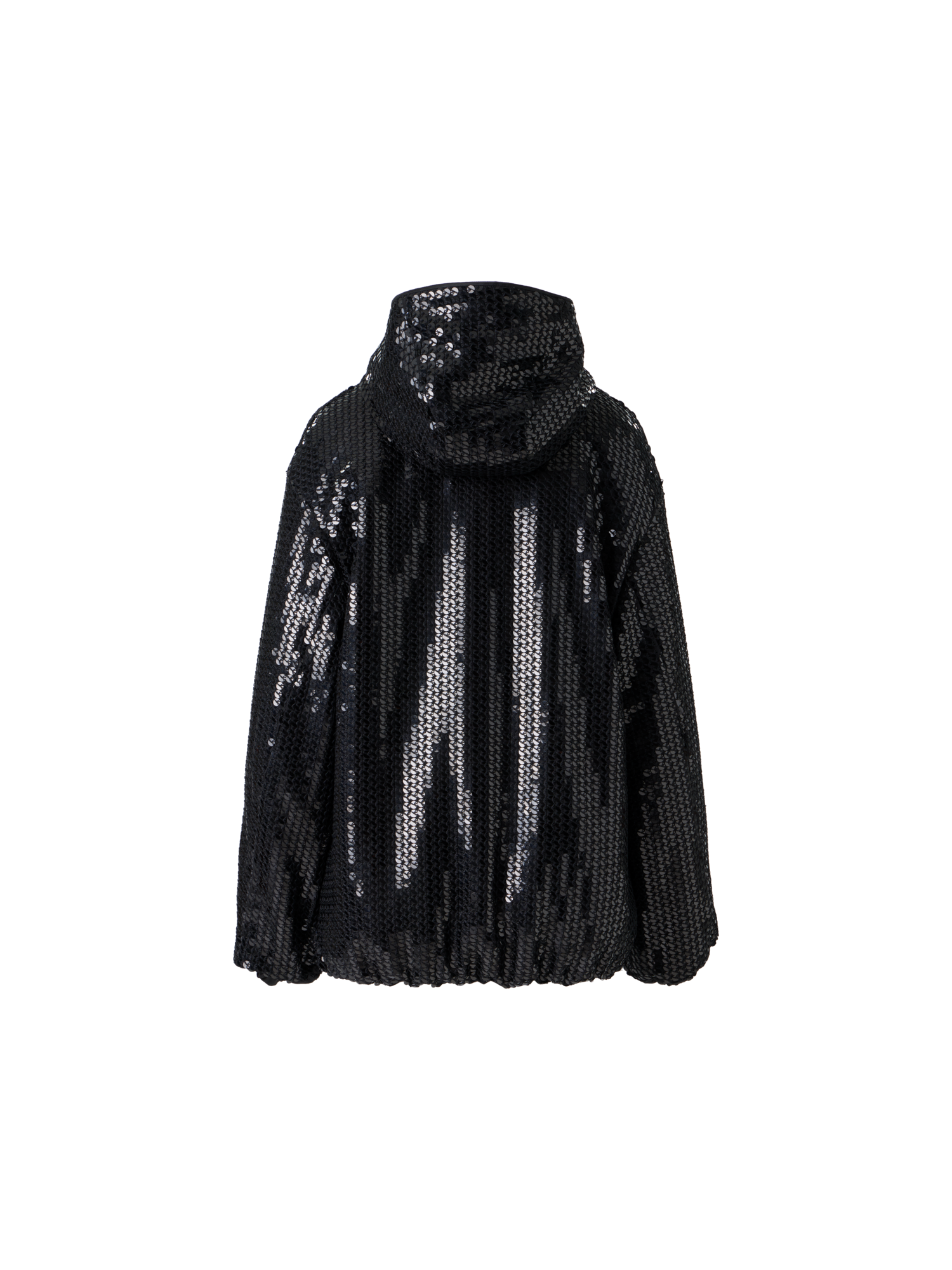 Designer Pailletten Chiffon Parka mit Kapuze - Schwarz