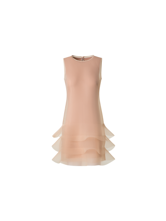 Designer Organza-Minikleid mit Wellen - Beige