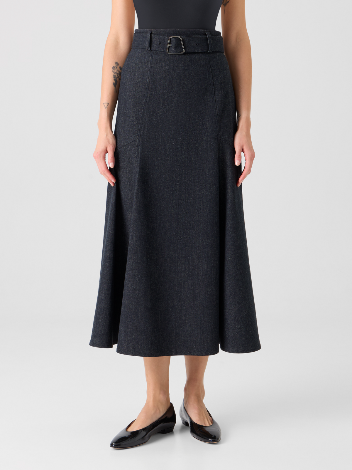 Designer Denim Midirock in A-Linie - Schwarz #editorial