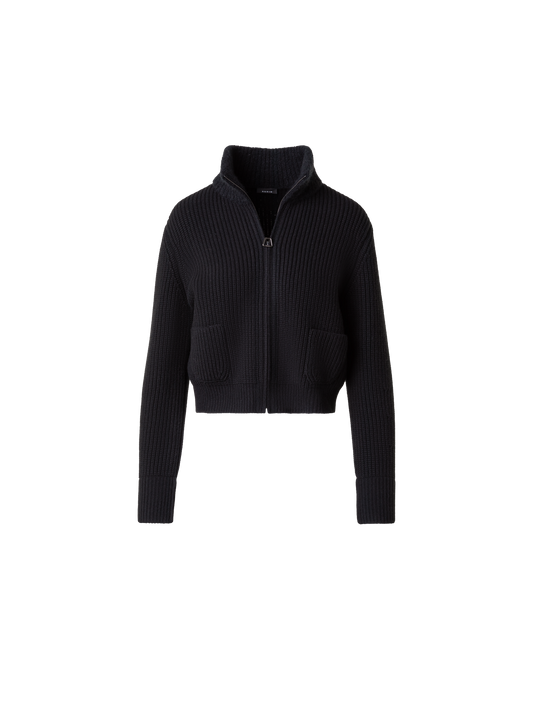 Designer Blouson-Cardigan aus Wolle und Kaschmir-Bouclé - Schwarz