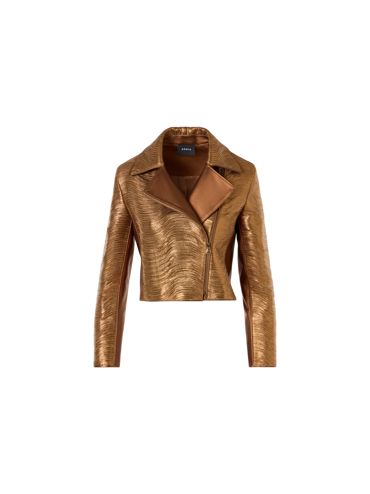 Designer Kurze Lamé-Lederjacke mit Streifenstickerei - Gold