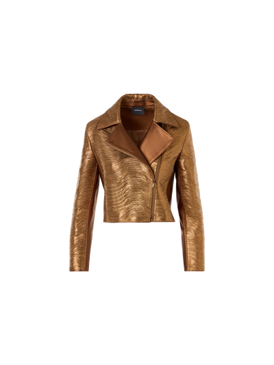 Designer Kurze Lamé-Lederjacke mit Streifenstickerei - Gold