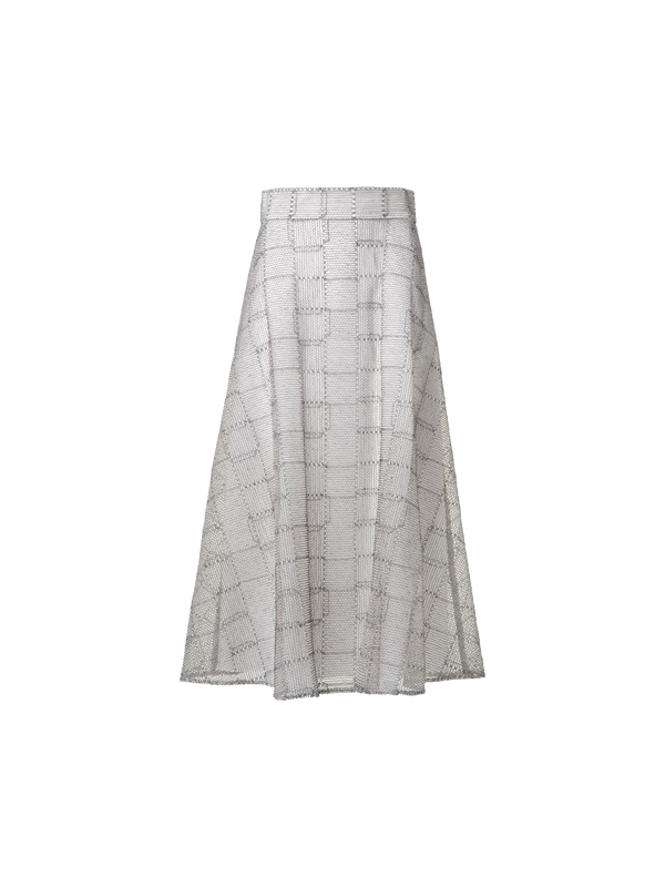 Designer Midi-Rock in A-Linie mit Tüll-Stickerei - Bunt - Ecru - Weiss