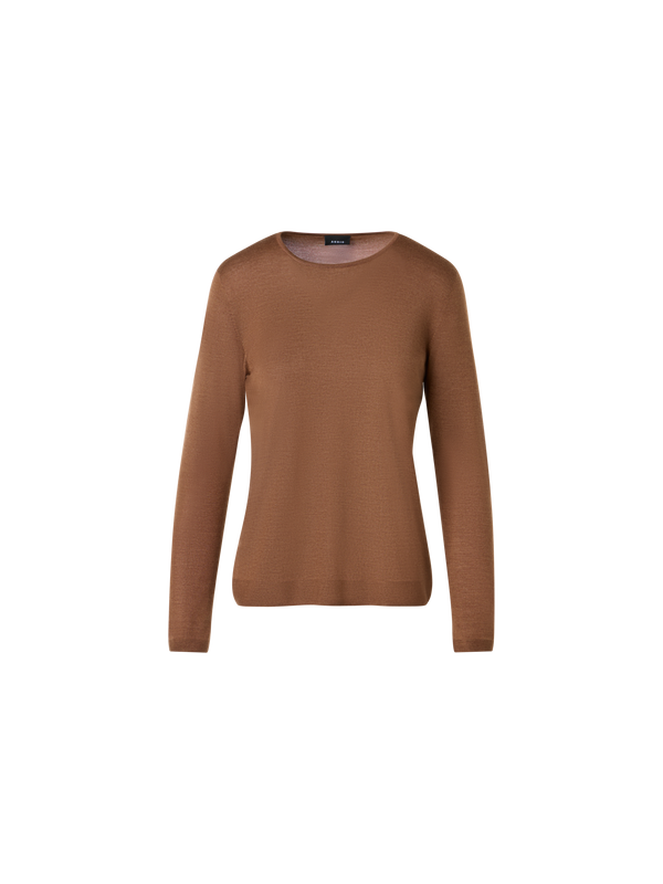 Designer Nahtlos geschrickter Rundhals Pullover aus Kaschmir-Seide - Braun