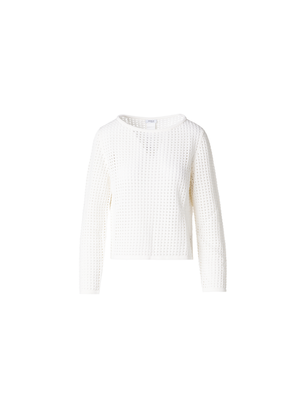 Designer Strickpullover aus grobem Baumwollmesh - Ecru - Weiss