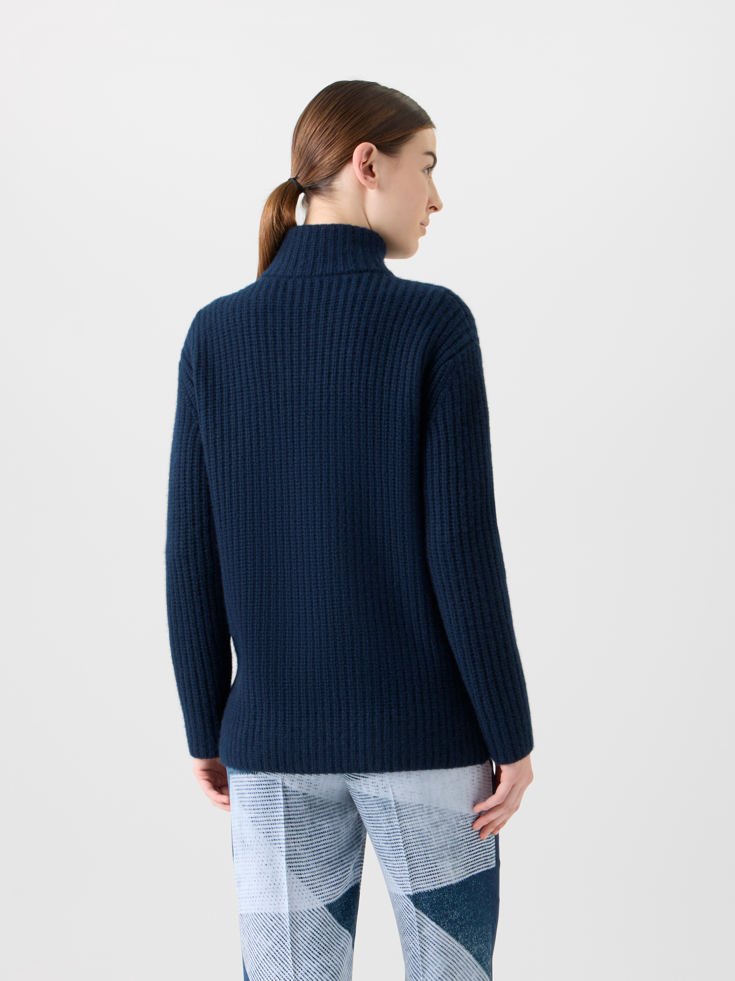 Designer Kaschmir Stehkragen Grobstrick Cardigan - Dunkelblau - Blau 