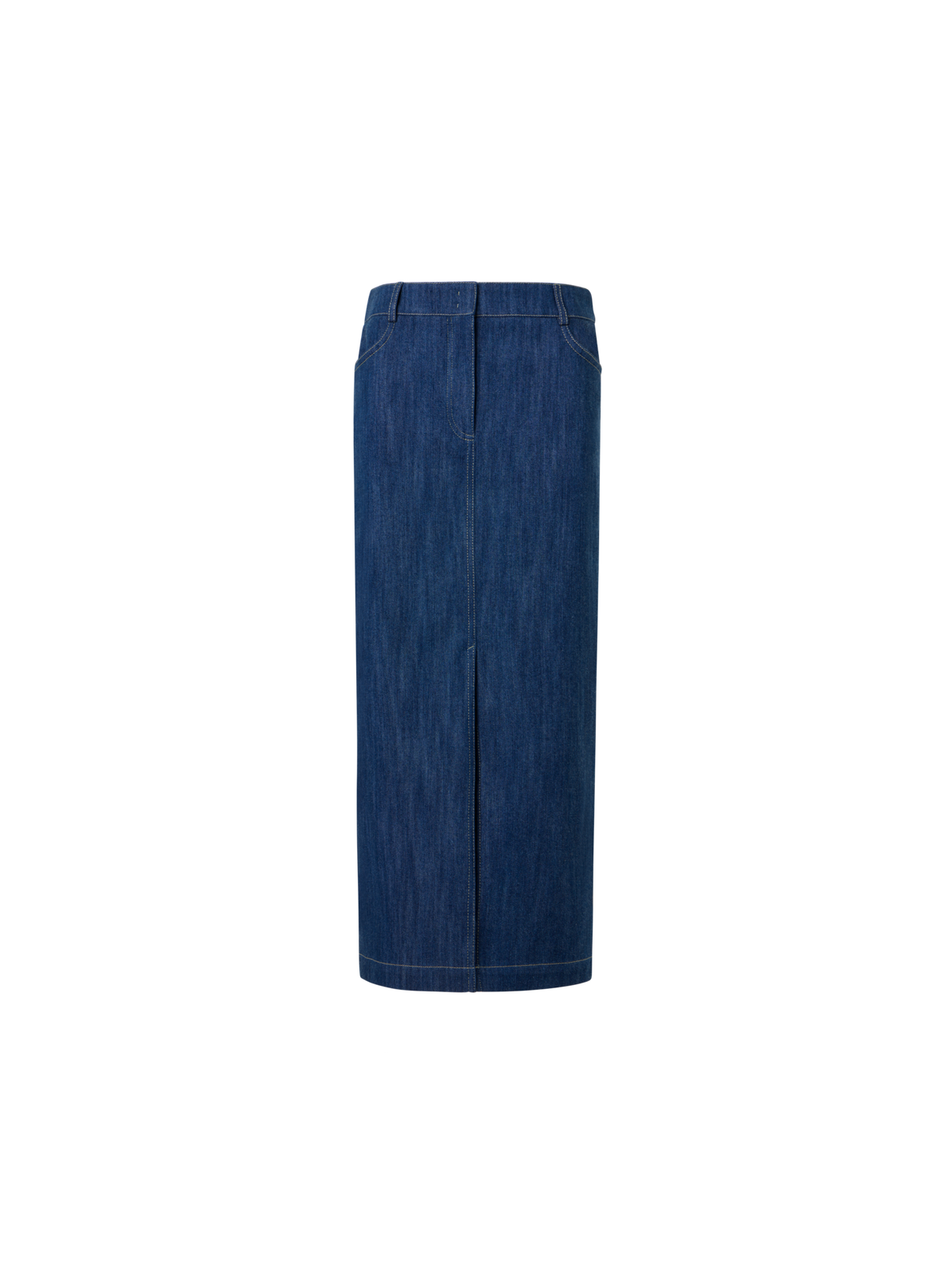 Designer Midi Bleistiftrock aus Baumwoll-Stretch Denim - Dunkelblau