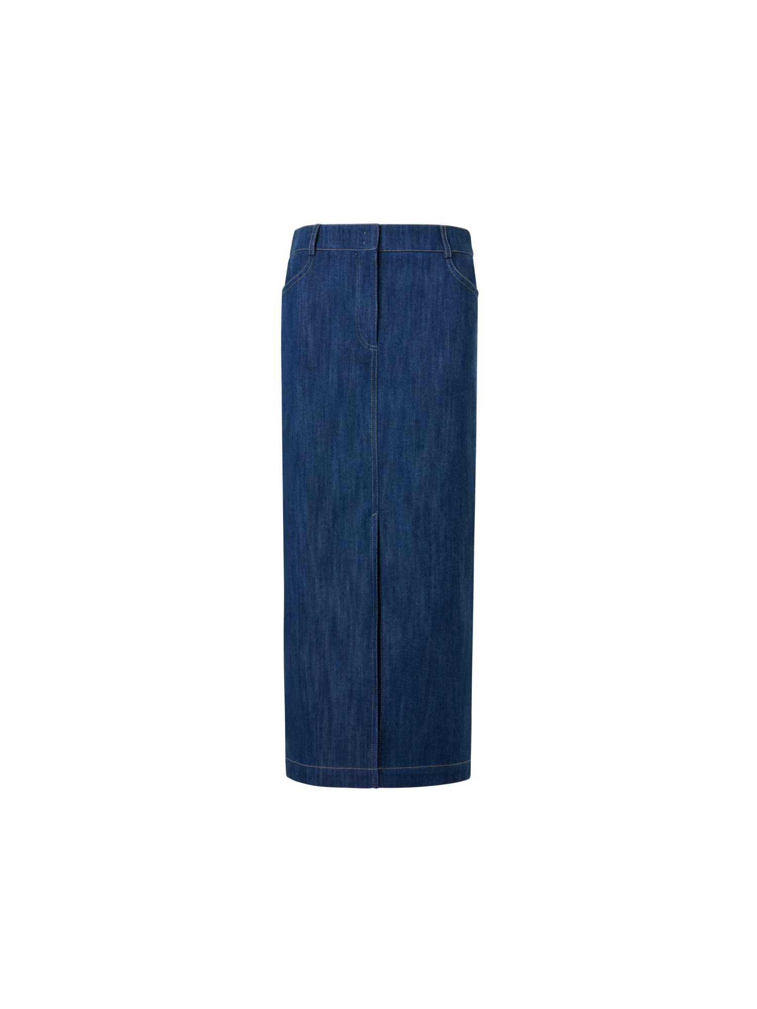 Designer Midi Bleistiftrock aus Baumwoll-Stretch Denim - Dunkelblau