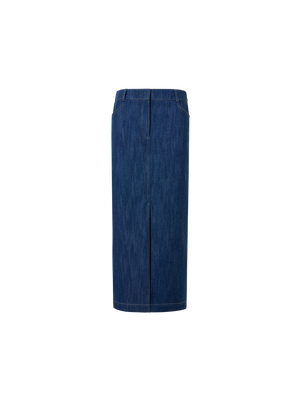 Designer Midi Bleistiftrock aus Baumwoll-Stretch Denim - Dunkelblau