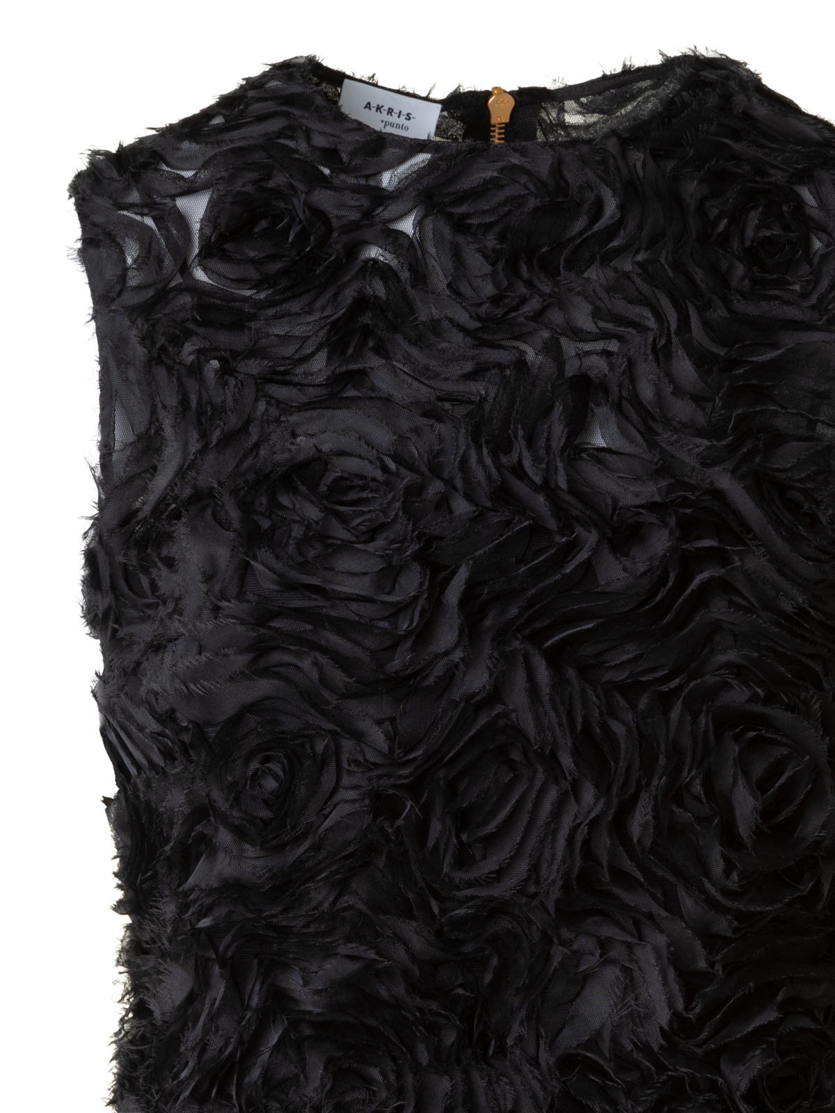 Designer Ärmellose Bluse mit 3D Carnation Stickerei - Schwarz