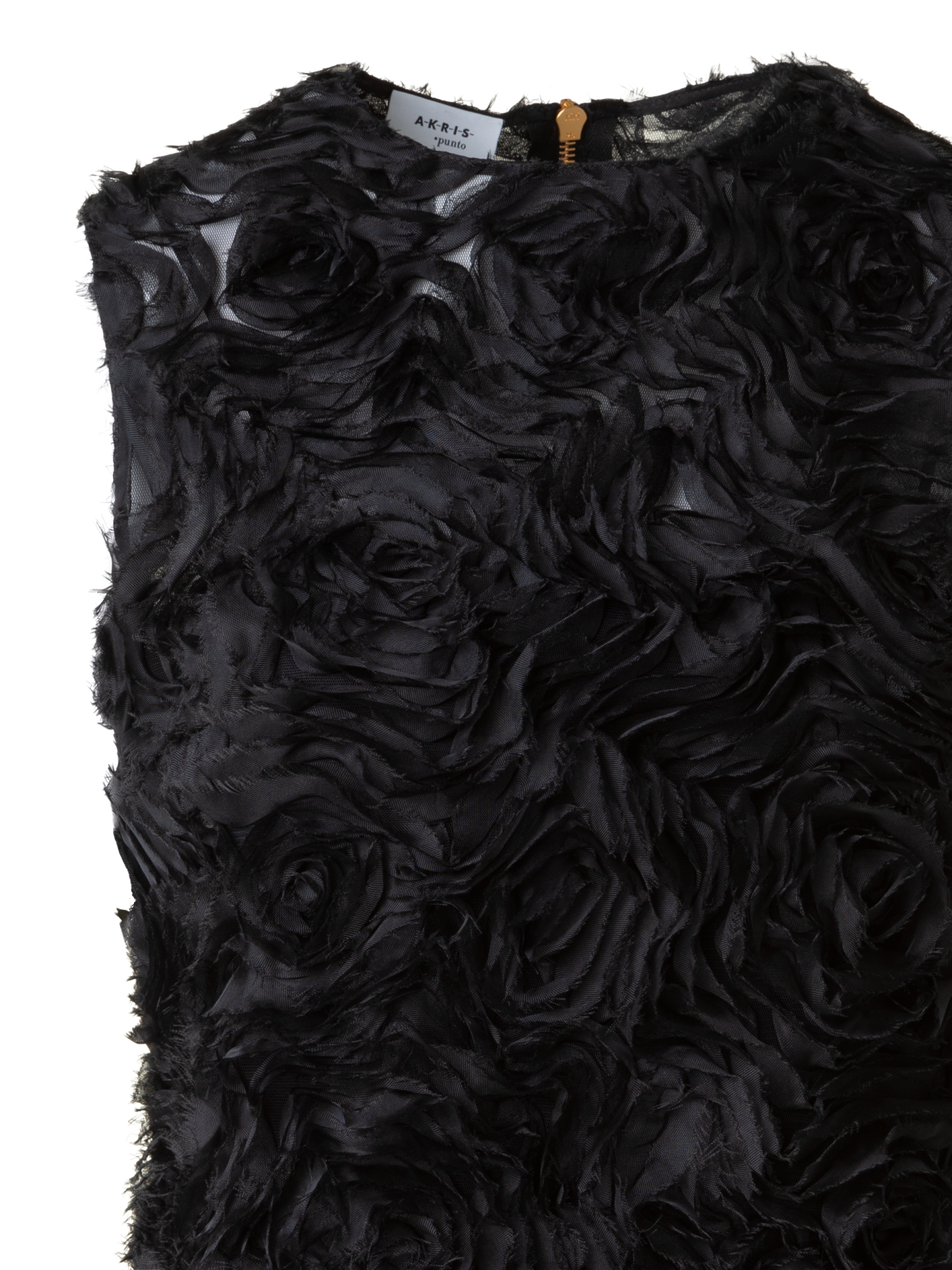 Designer Ärmellose Bluse mit 3D Carnation Stickerei - Schwarz