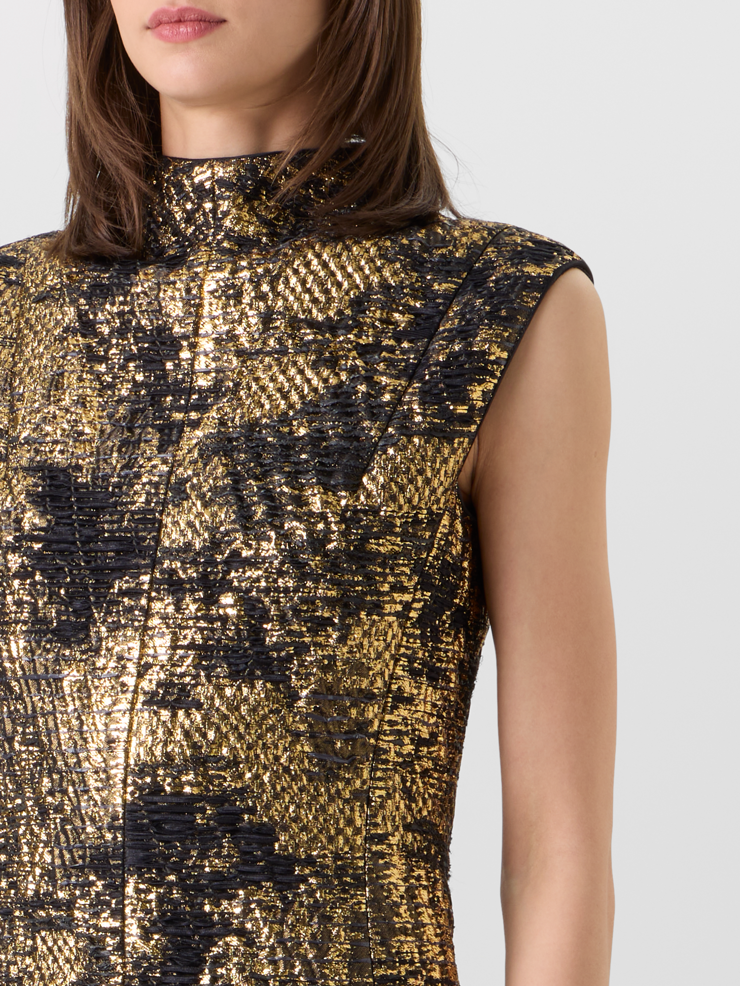 Designer Minikleid in Fragmented Jacquard - Bunt - Schwarz - Gold 