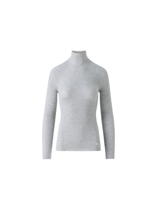 Designer Kaschmir-Seiden-Strickpullover mit Stehkragen - Grau