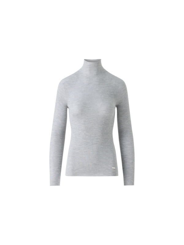 Designer Kaschmir-Seiden-Strickpullover mit Stehkragen - Grau