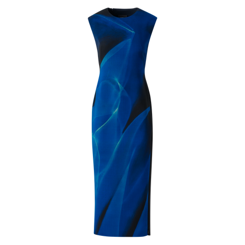 Woll Etui Kleid in Cyanotype Print