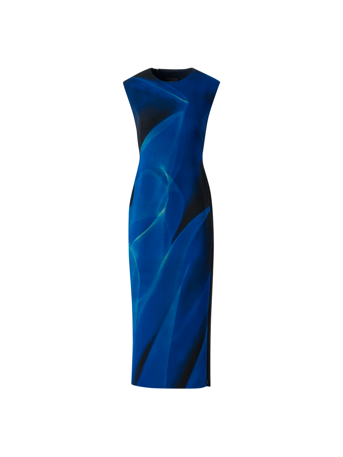 Designer Woll Etui Kleid in Cyanotype Print - Blau - Bunt