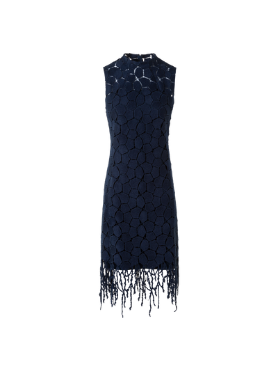 Designer Fringe Sheath Dress in Lapis Lazuli Stickerei - Dunkelblau - Blau