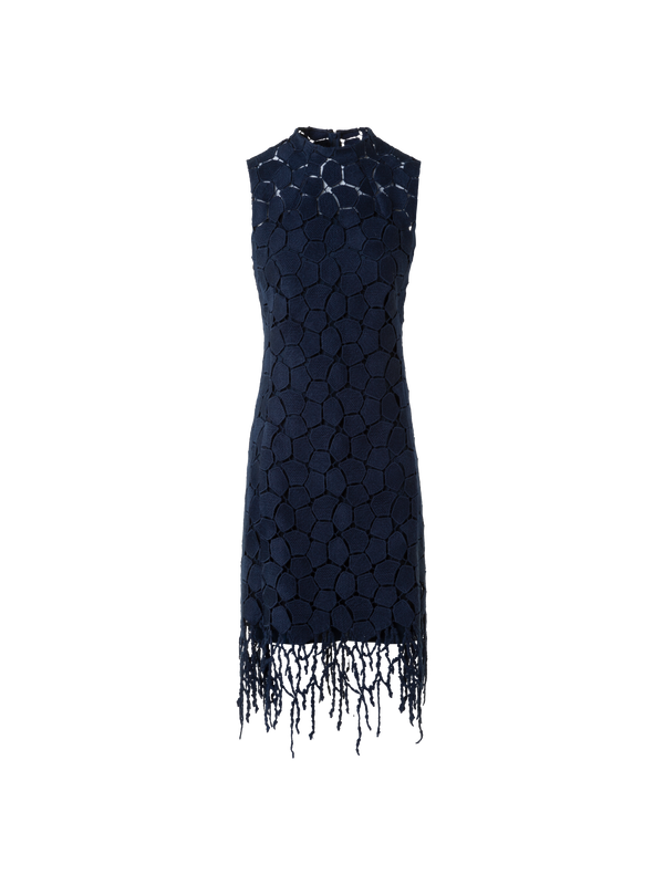 Designer Fringe Sheath Dress in Lapis Lazuli Stickerei - Dunkelblau - Blau