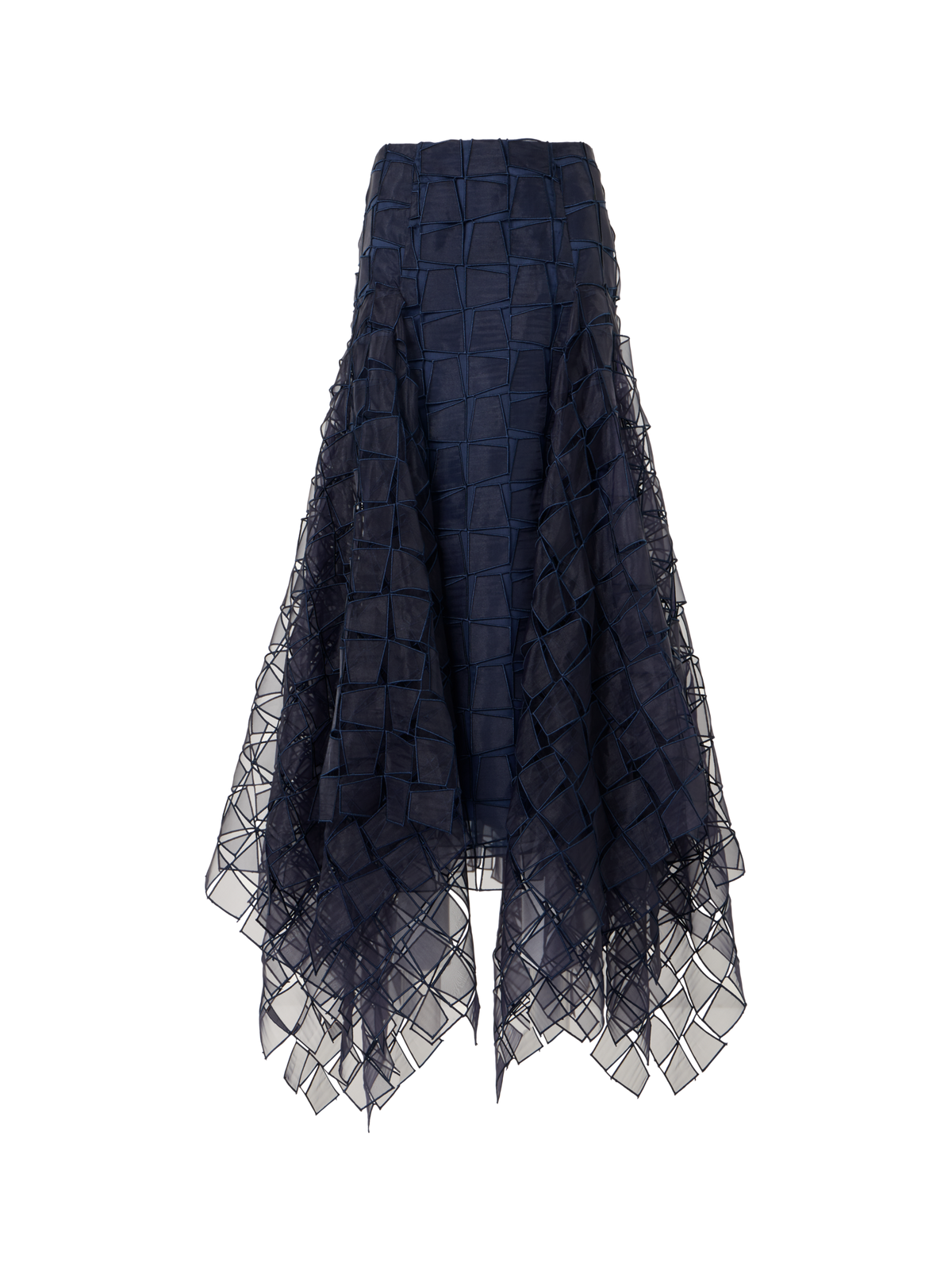 Designer Zipfelrock mit Trapez-Stickerei aus Organza - Dunkelblau