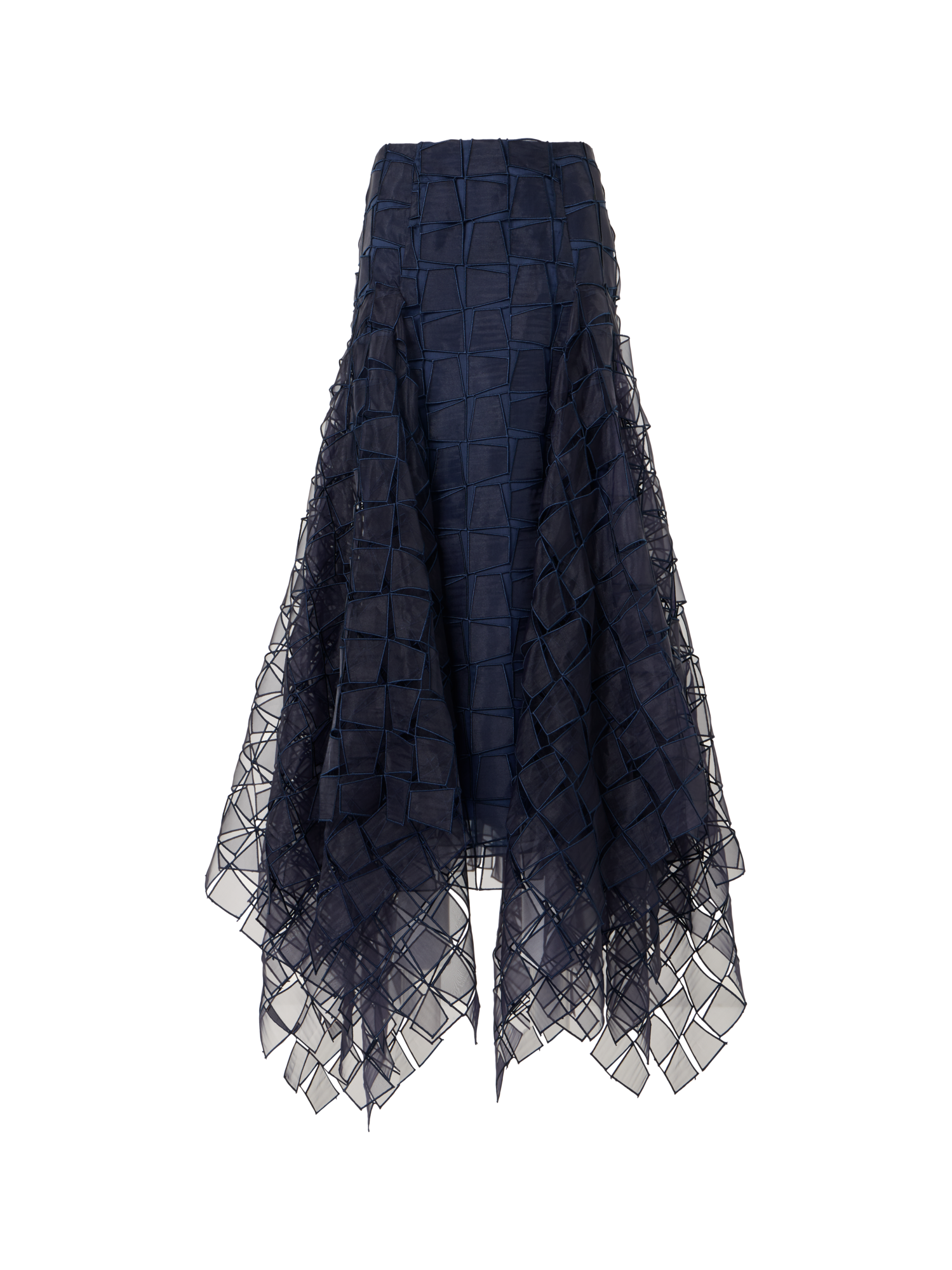 Designer Zipfelrock mit Trapez-Stickerei aus Organza - Dunkelblau