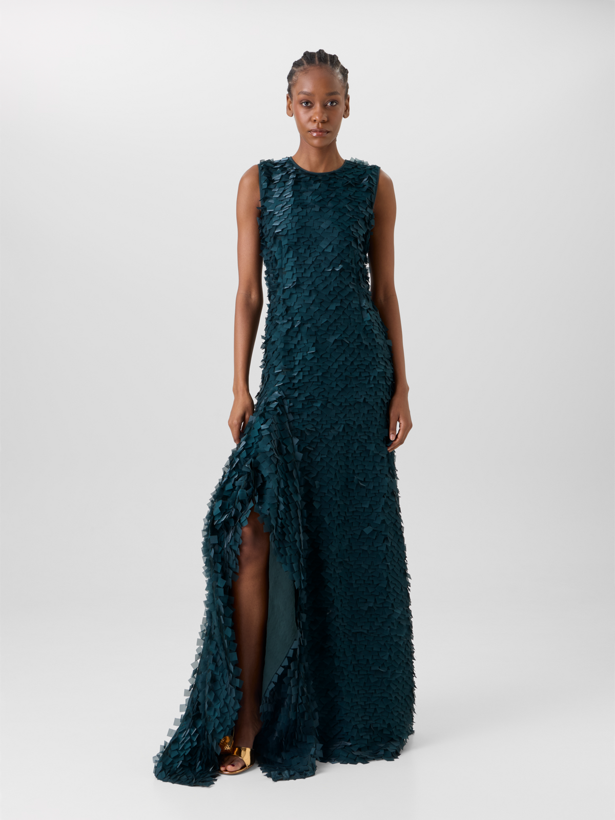 Designer Asymmetrische Robe in Layered Organza Tiles - Grün 