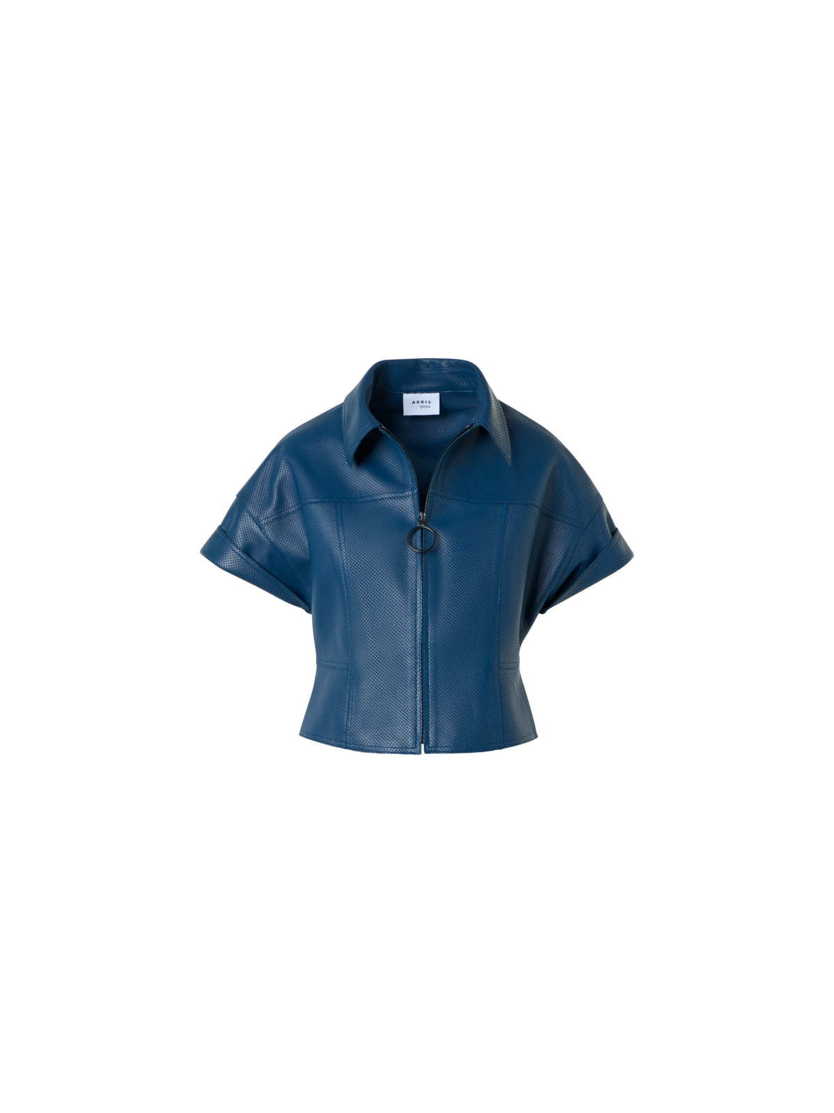 Designer Nappaleder-Reissverschlussjacke mit Pin-Dot-Muster - Blau