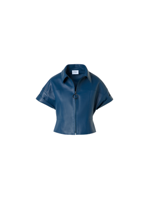 Designer Nappaleder-Reissverschlussjacke mit Pin-Dot-Muster - Blau