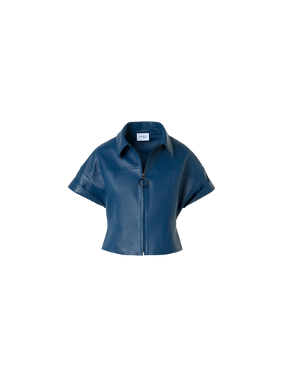 Designer Nappaleder-Reissverschlussjacke mit Pin-Dot-Muster - Blau