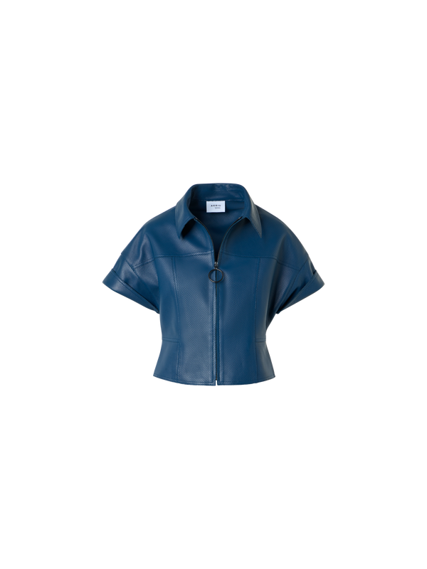 Designer Nappaleder-Reissverschlussjacke mit Pin-Dot-Muster - Blau