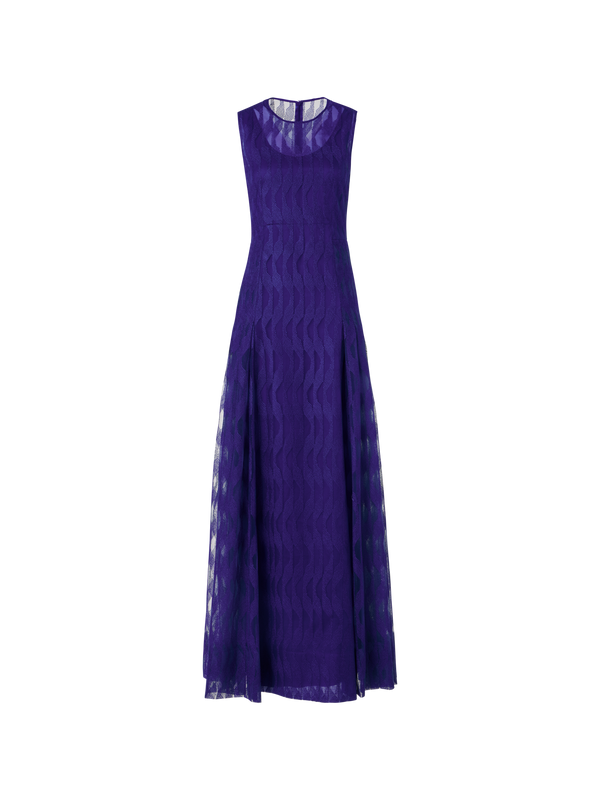 Designer Ärmelloses Abendkleid mit High Plains Stickerei auf Tüll - Violett