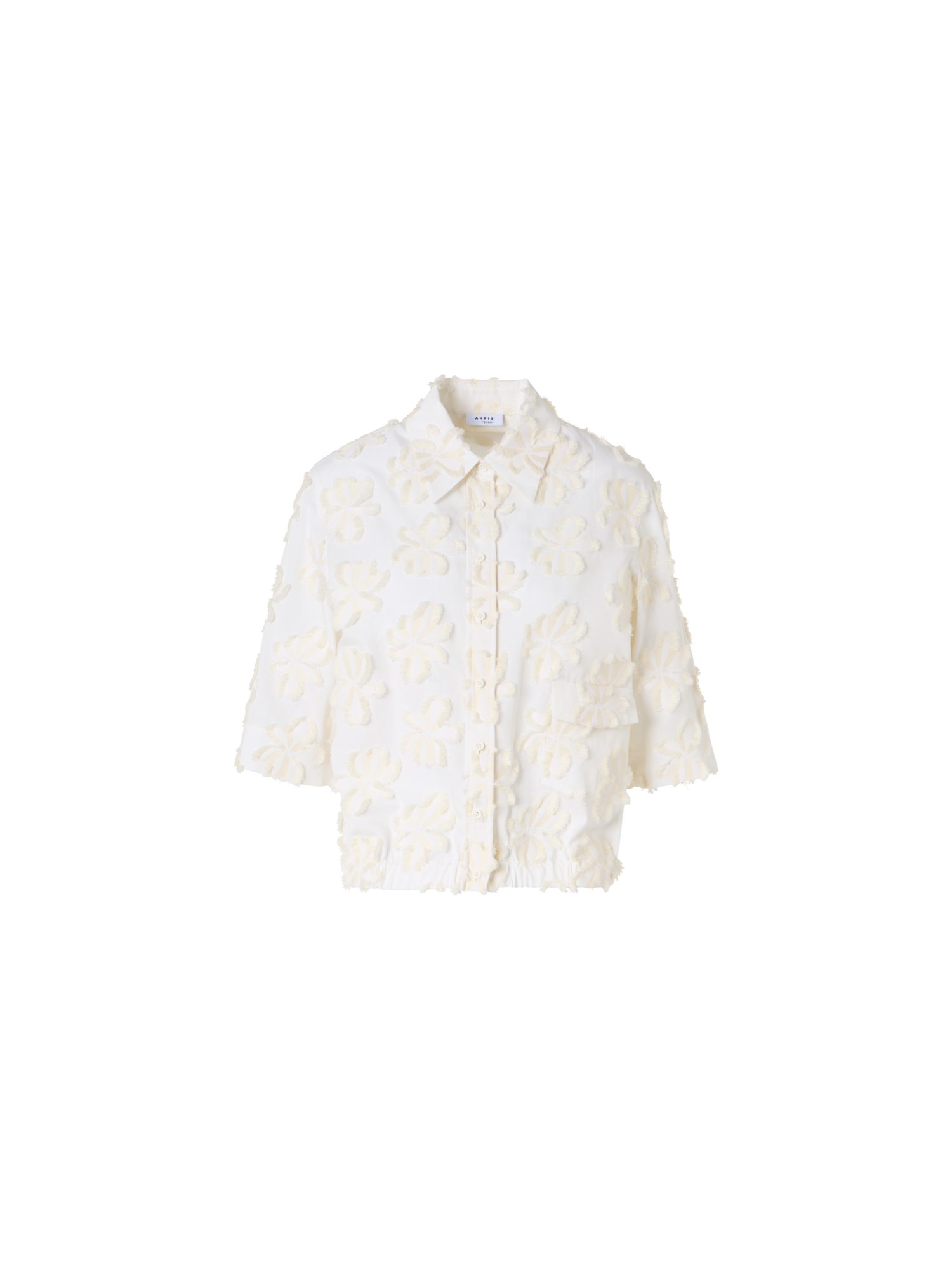 Designer Boxy-Hemdbluse aus 3D-Flower-Jacquard - Ecru