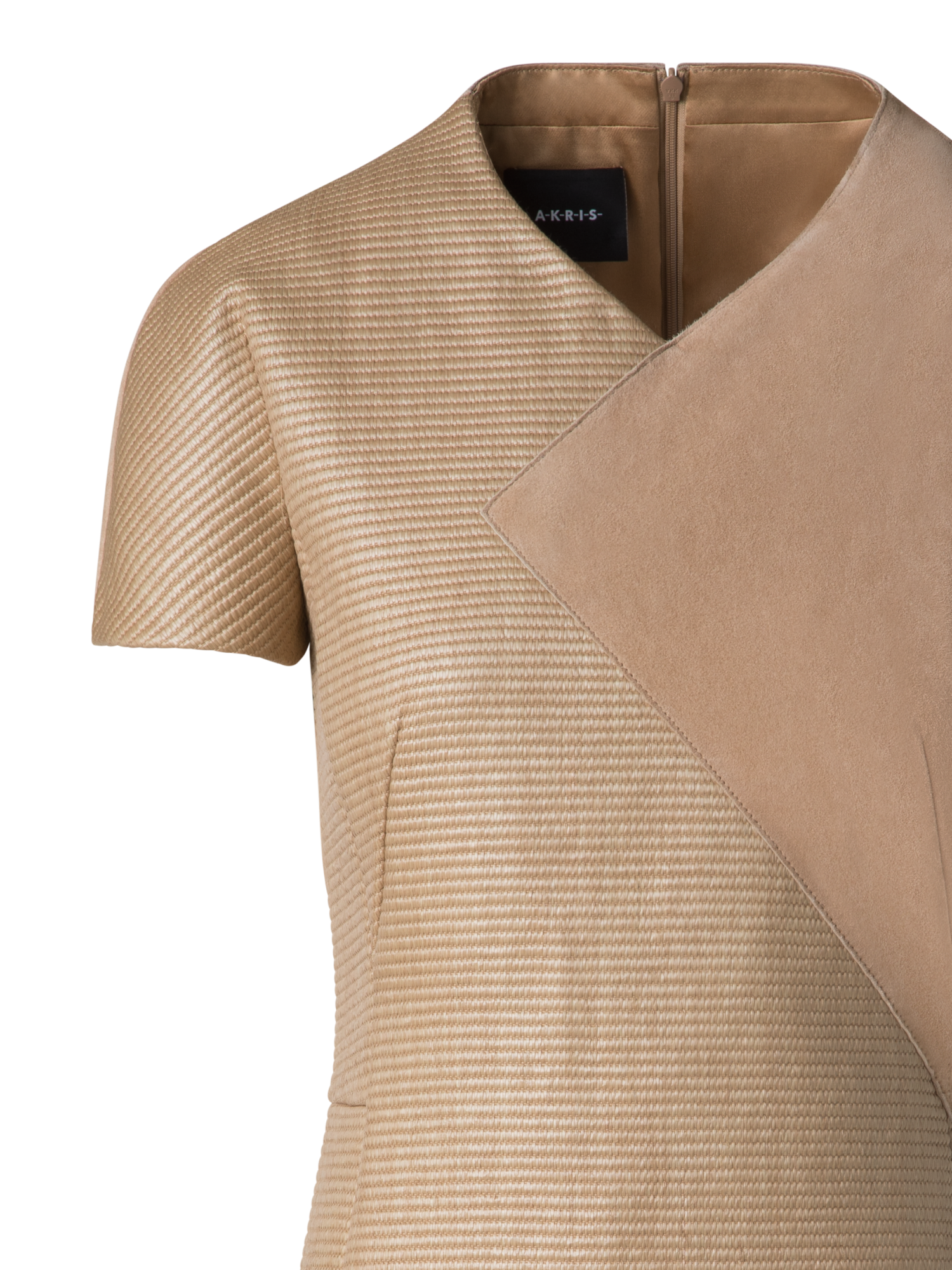 Designer Kleid aus weichem Baumwoll-Raffia und Wildleder - Beige