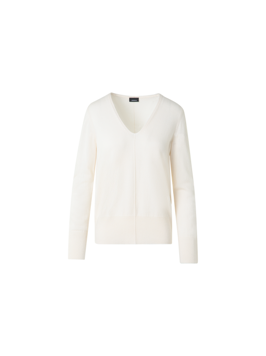 Designer Kaschmirpullover mit V-Ausschnitt - Ecru - Weiss