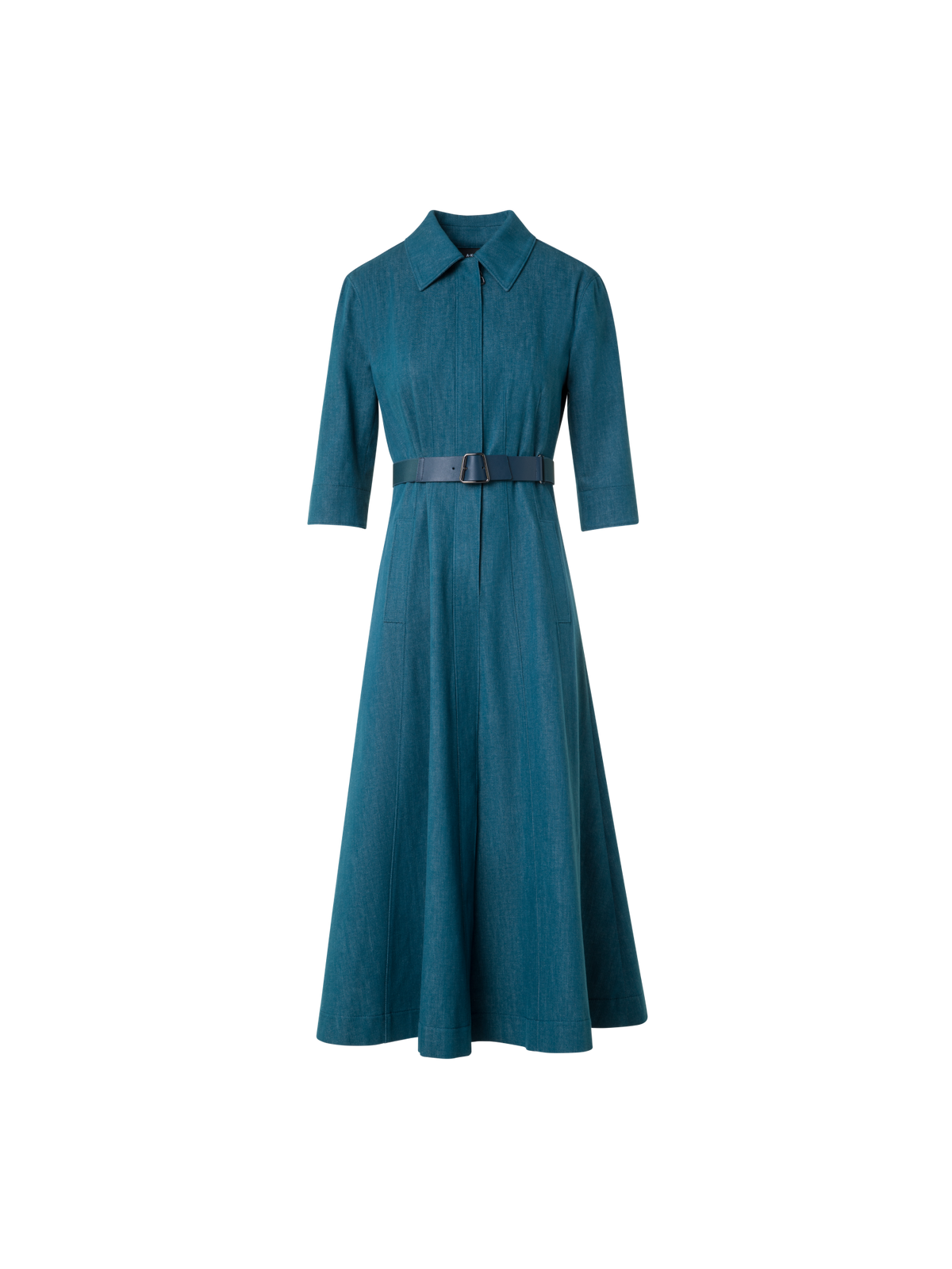 Designer Midi-Hemdkleid aus Baumwoll-Denim - Grün