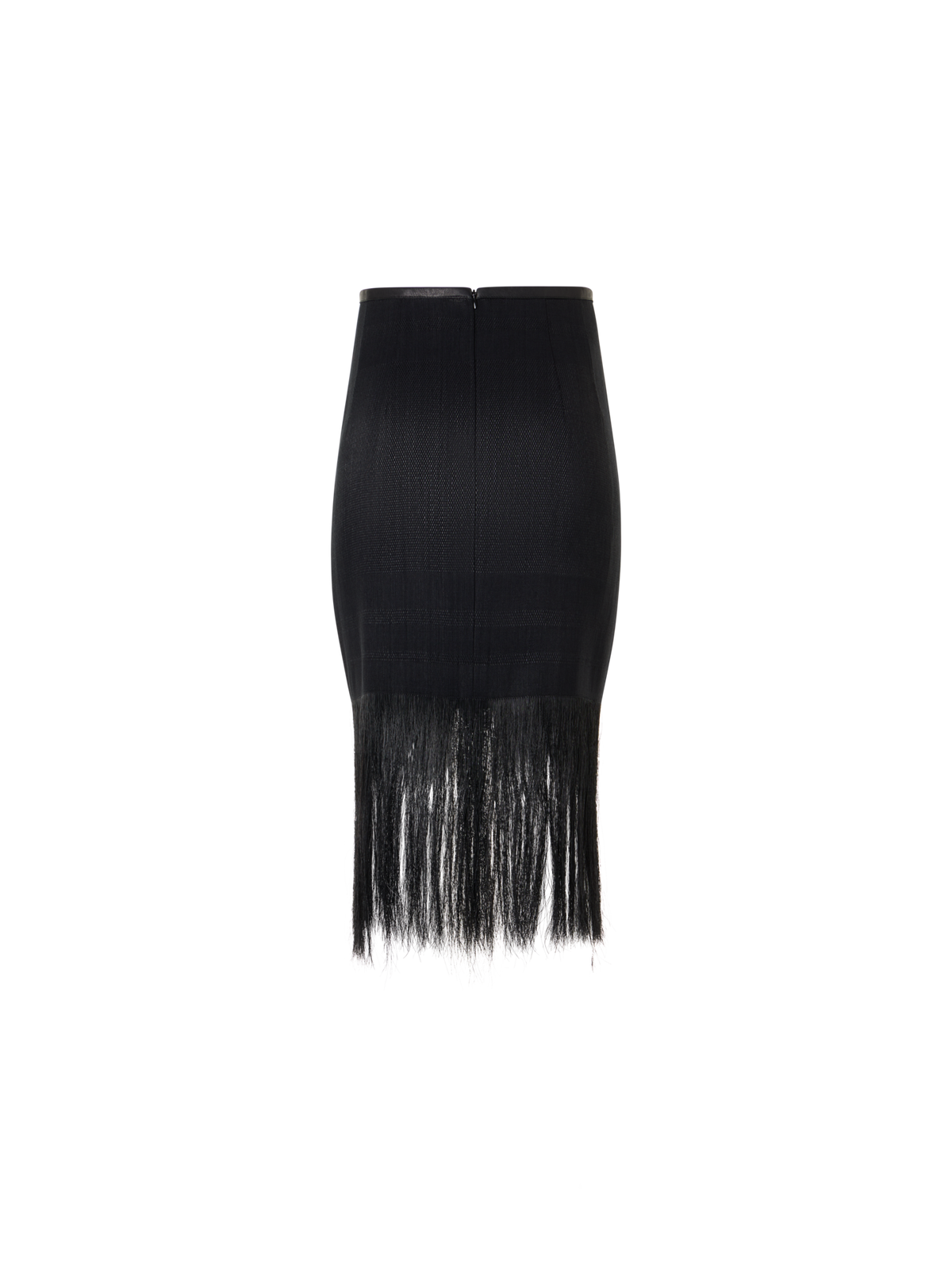 Designer Bleistiftrock aus Rosshaar mit Fransensaum - Schwarz