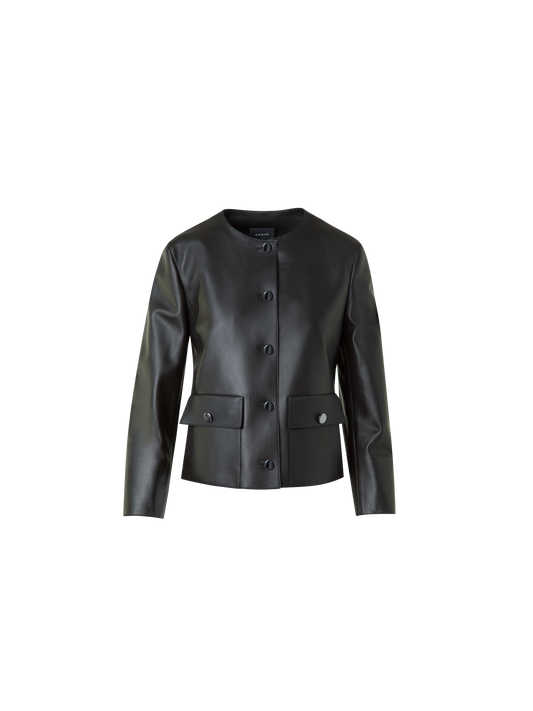 Designer Lederjacke mit verkürzten Ärmeln - Schwarz