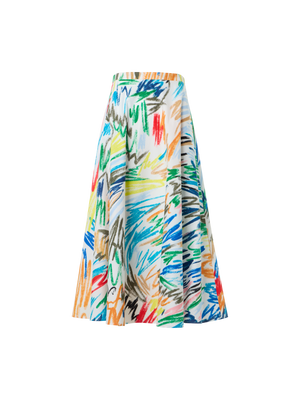 Designer Midirock aus Baumwolle mit Scribble-Druck - Bunt - Ecru