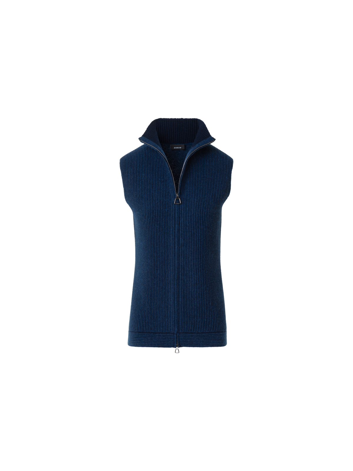 Designer Kaschmir Strick Gilet mit Rippen Vorderteil - Dunkelblau - Blau