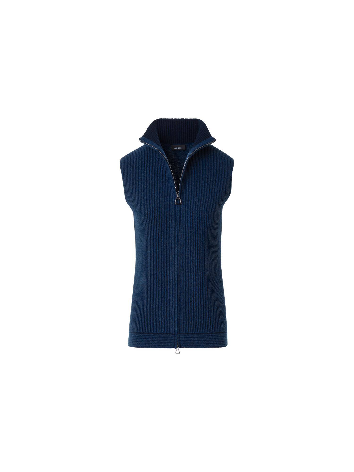 Designer Kaschmir Strick Gilet mit Rippen Vorderteil - Dunkelblau - Blau