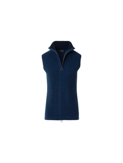 Designer Kaschmir Strick Gilet mit Rippen Vorderteil - Dunkelblau - Blau