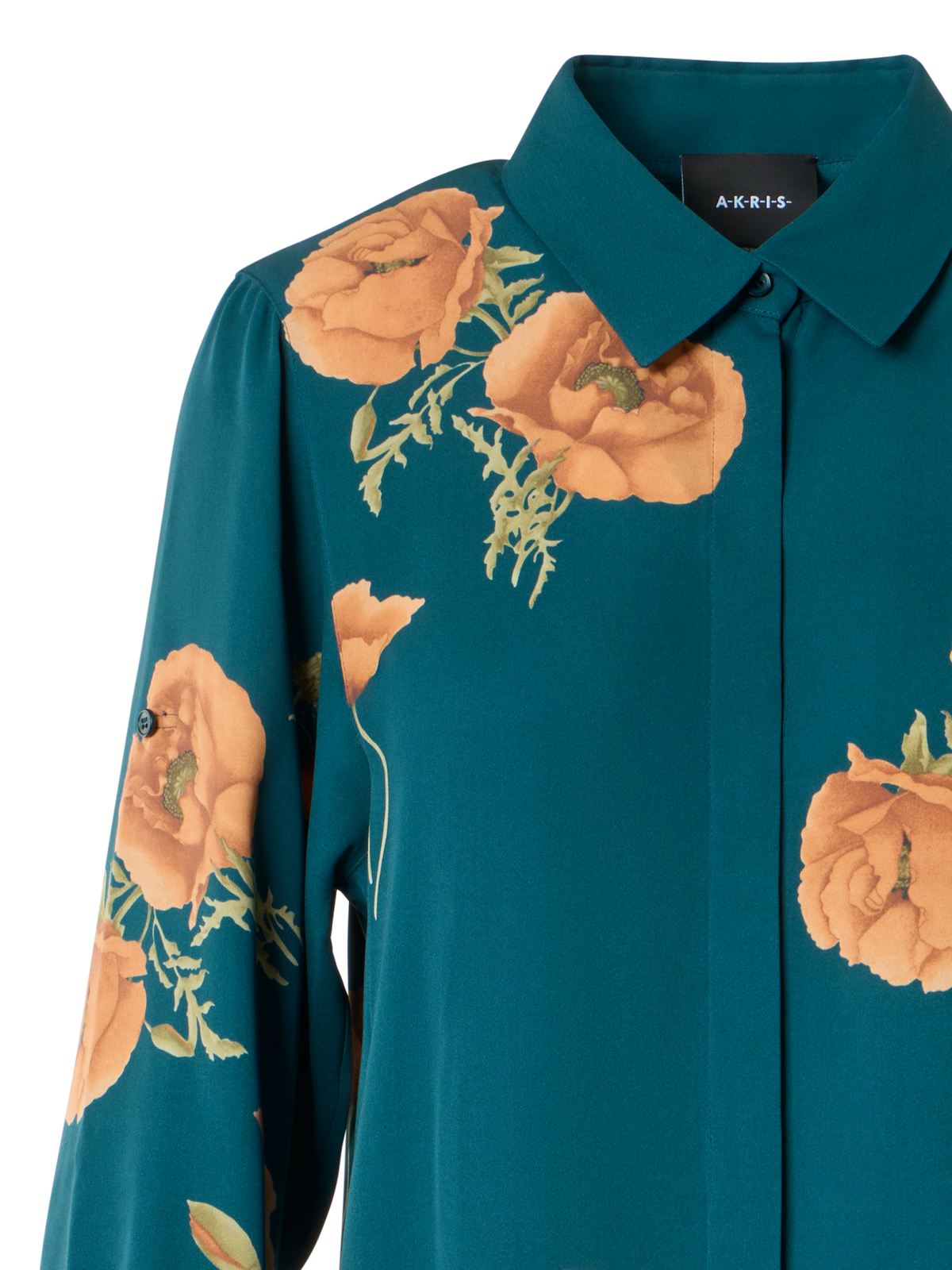 Designer Langes Tunika-Seidenkleid mit Anemone Druck - Grün - Bunt