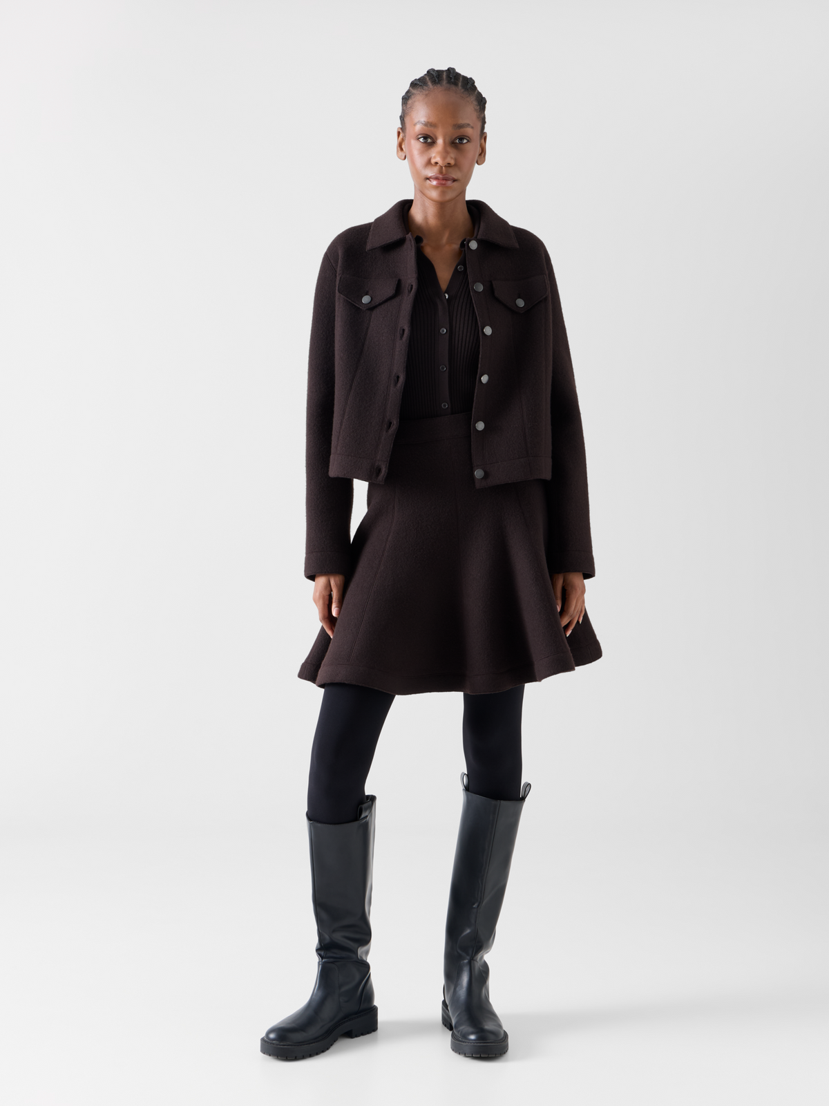 Designer Jacke im Denim-Stil aus Walkwolle - Braun 