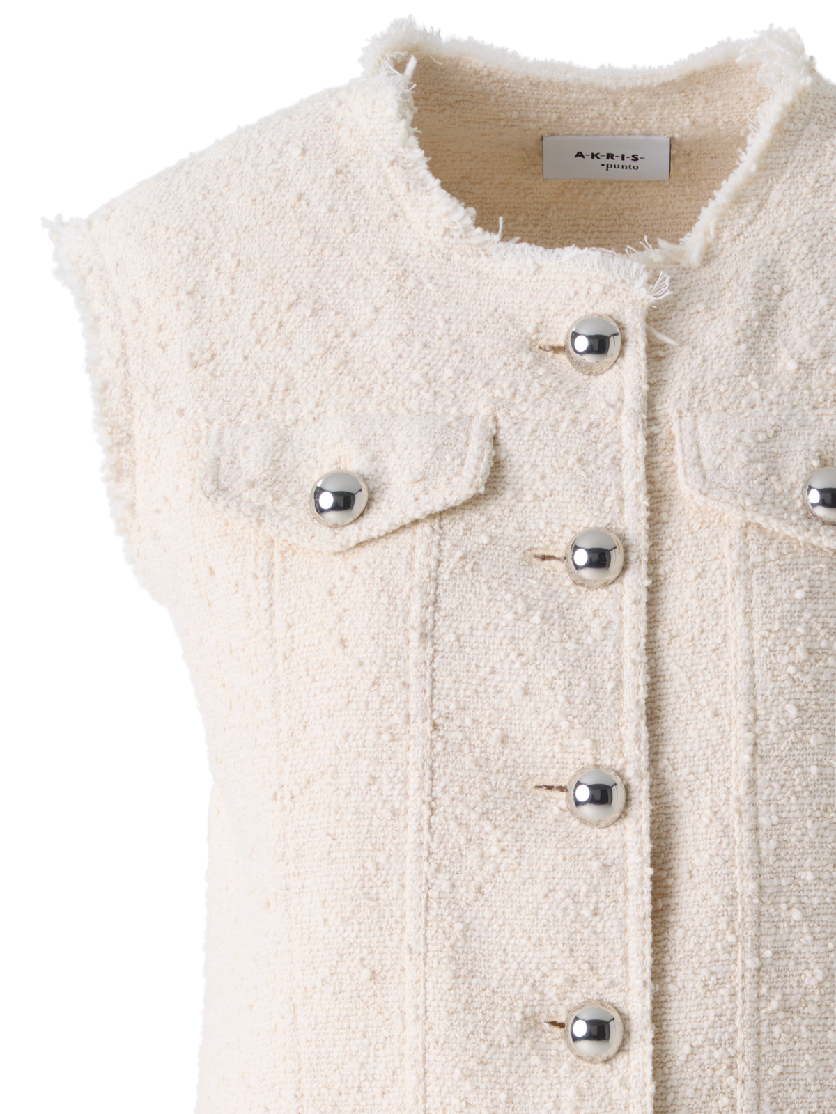 Designer Oversize-Weste aus Sommer-Bouclé-Baumwolle - Ecru