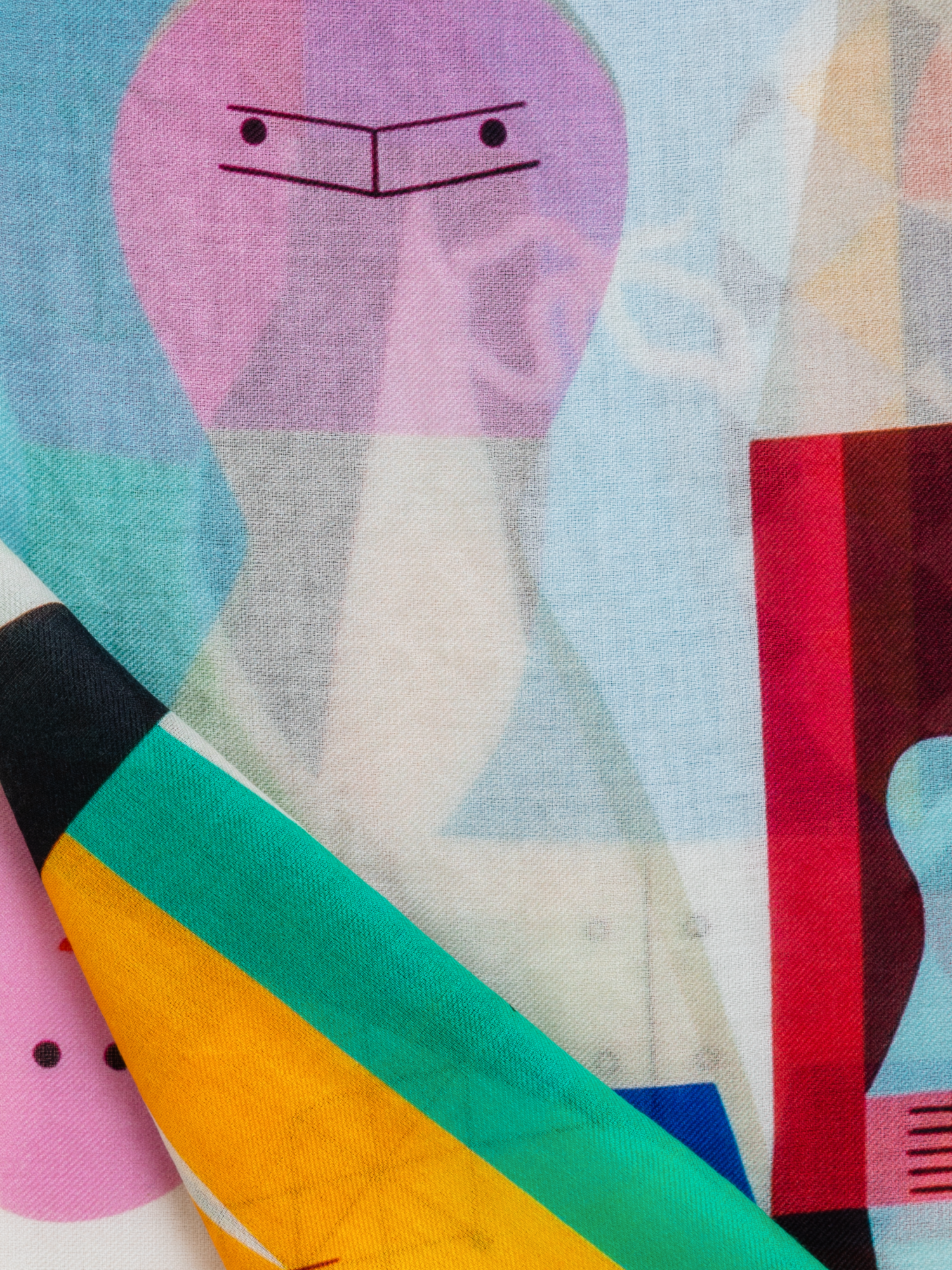 Designer Kaschmirseidenschal mit Wooden Dolls Druck - Bunt