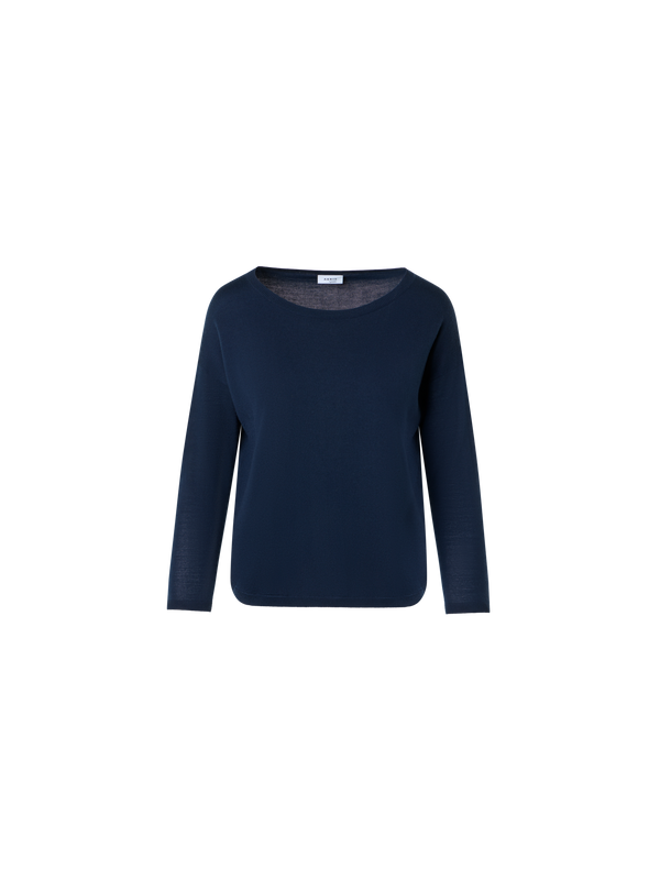 Designer Feiner Merinowolle-Signature-Strickpullover - Dunkelblau - Blau