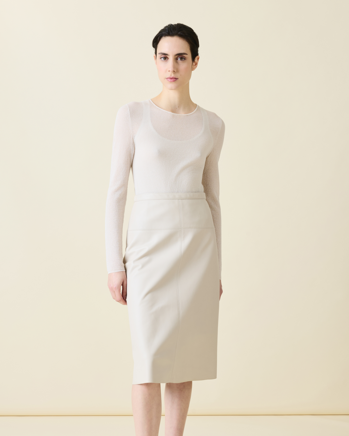 Designer Leder-Bleistiftrock - Grau - Beige #editorial