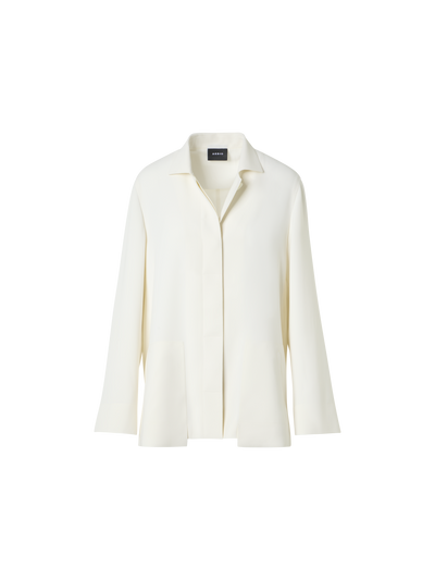 Designer Harp lange Jacke aus Techno-Crêpe mit aufgesetzter Tasche - Ecru