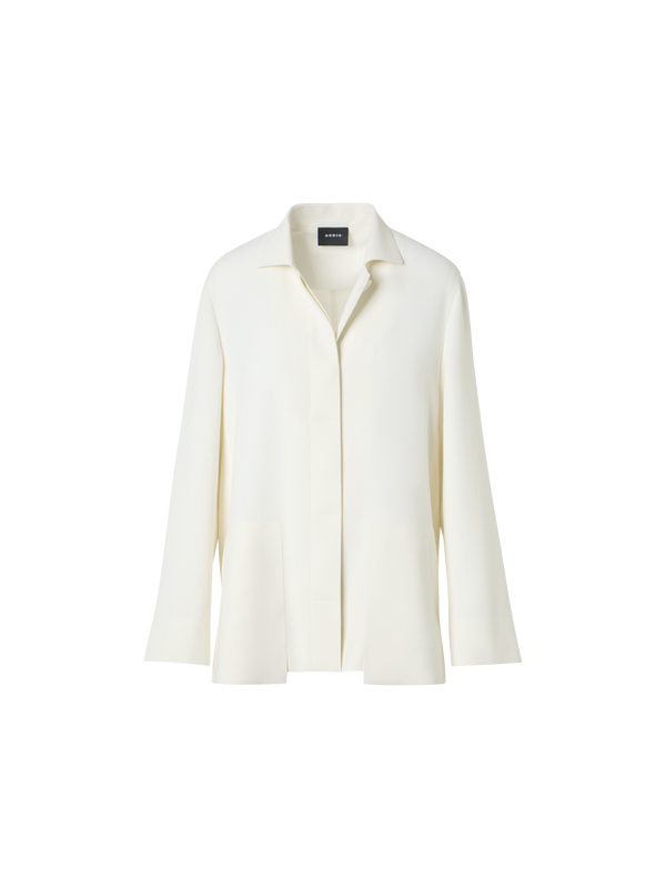 Designer Harp lange Jacke aus Techno-Crêpe mit aufgesetzter Tasche - Ecru